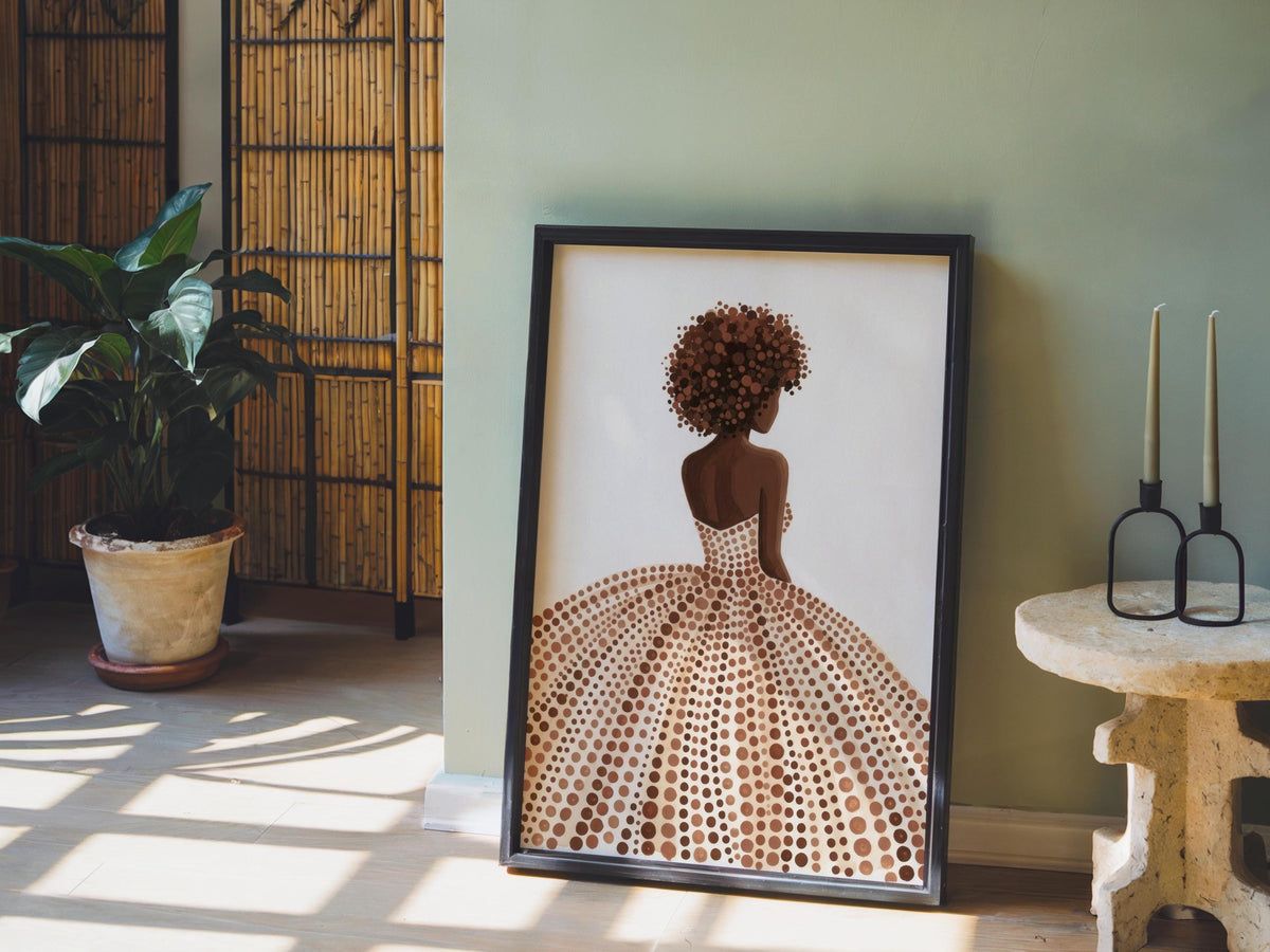Afrocentric Woman Portrait Print: Boho Modern Beige Minimalist Art