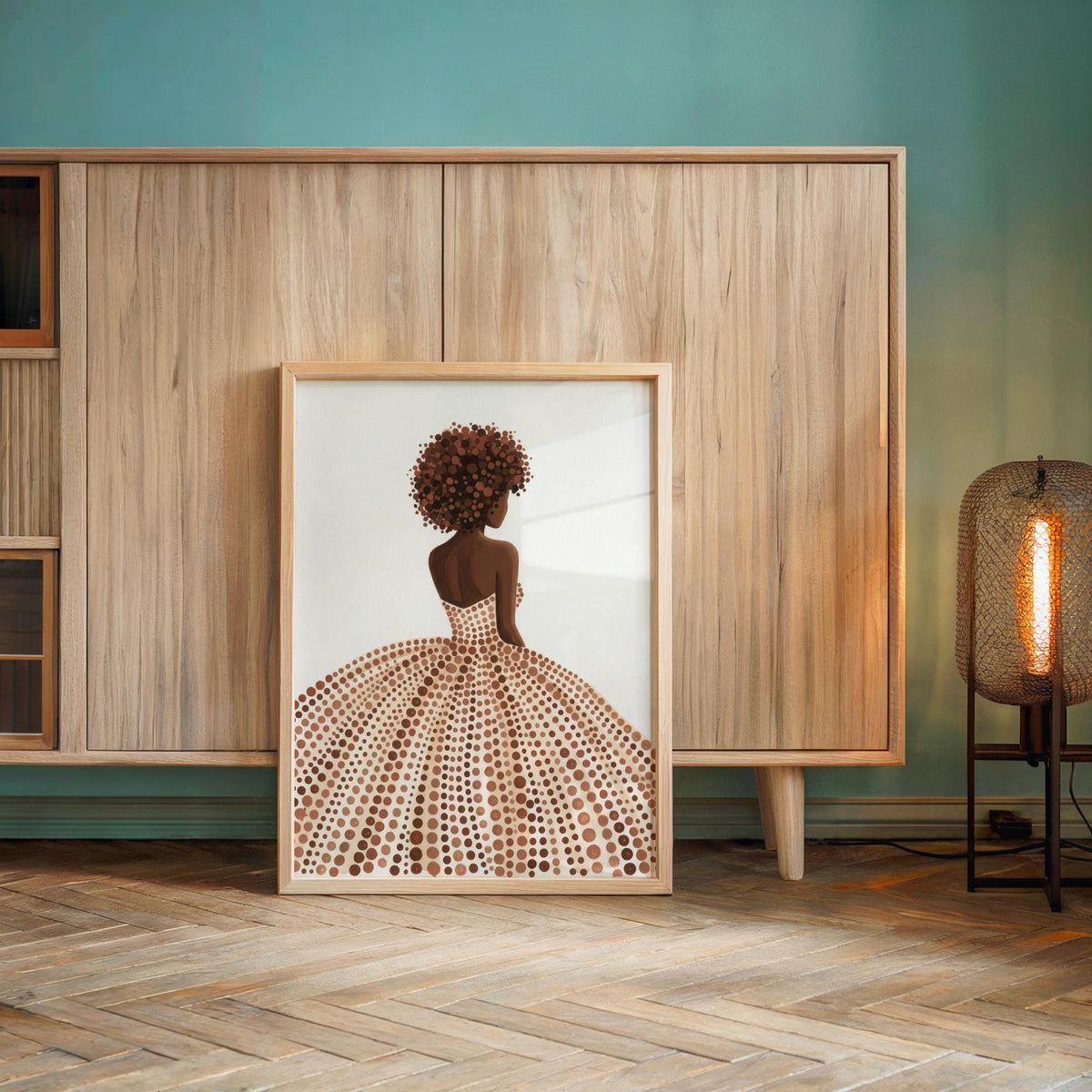 Afrocentric Woman Portrait Print: Boho Modern Beige Minimalist Art