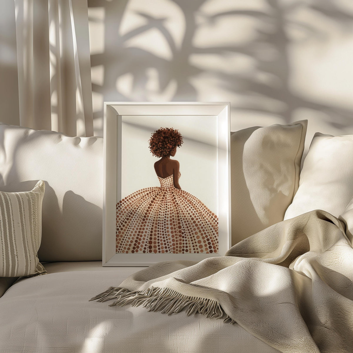 Afrocentric Woman Portrait Print: Boho Modern Beige Minimalist Art