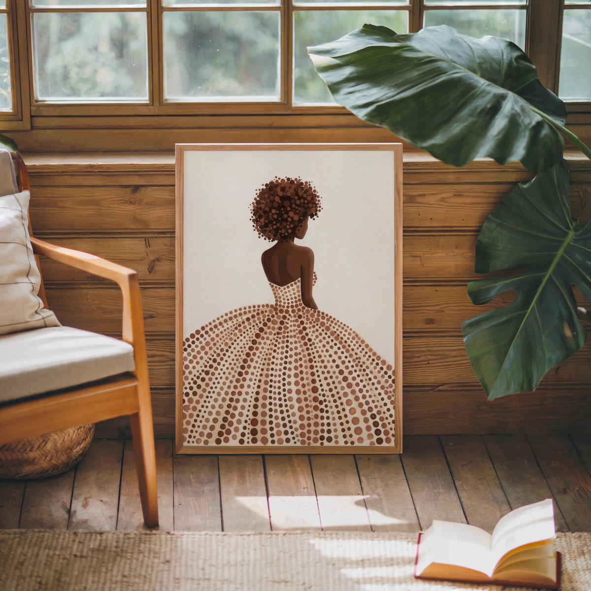Afrocentric Woman Portrait Print: Boho Modern Beige Minimalist Art