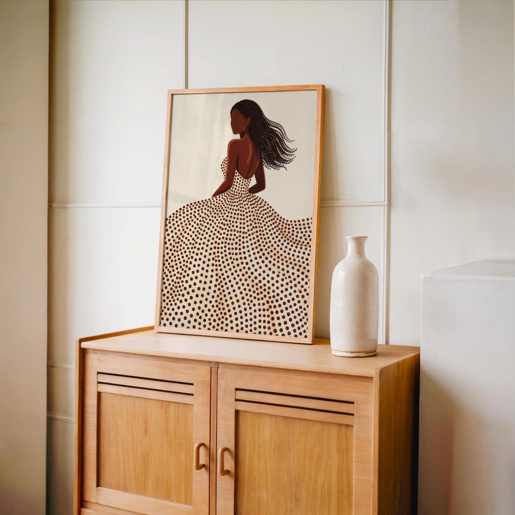 Minimalist Black Woman & Afro Hair Print, Abstract Beige Brown Decor, Modern Feminine Line Art, Boho Afrocentric Fashion Silhouette Wall Art