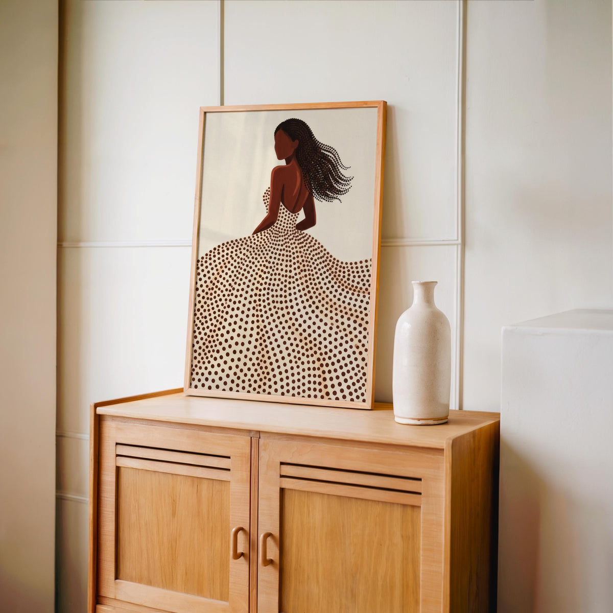 Minimalist Black Woman & Afro Hair Print, Abstract Beige Brown Decor, Modern Feminine Line Art, Boho Afrocentric Fashion Silhouette Wall Art