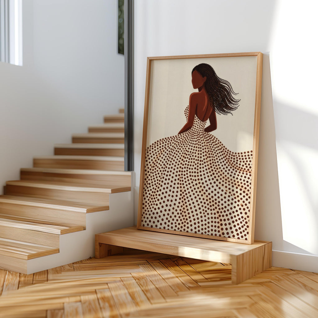 Minimalist Black Woman & Afro Hair Print, Abstract Beige Brown Decor, Modern Feminine Line Art, Boho Afrocentric Fashion Silhouette Wall Art