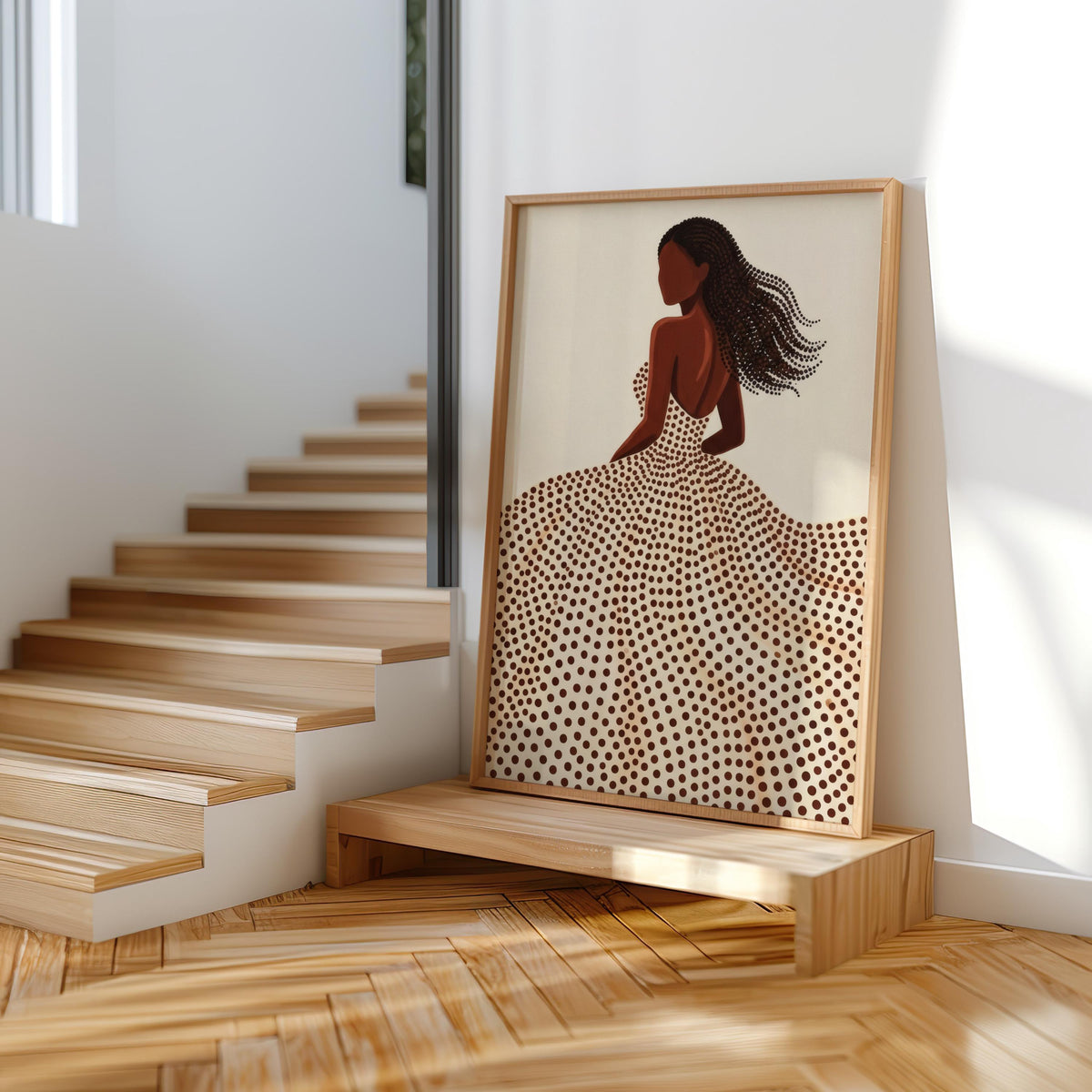 Minimalist Black Woman & Afro Hair Print, Abstract Beige Brown Decor, Modern Feminine Line Art, Boho Afrocentric Fashion Silhouette Wall Art