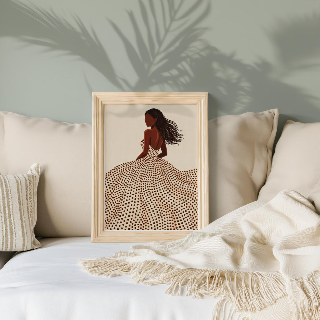 Minimalist Black Woman & Afro Hair Print, Abstract Beige Brown Decor, Modern Feminine Line Art, Boho Afrocentric Fashion Silhouette Wall Art