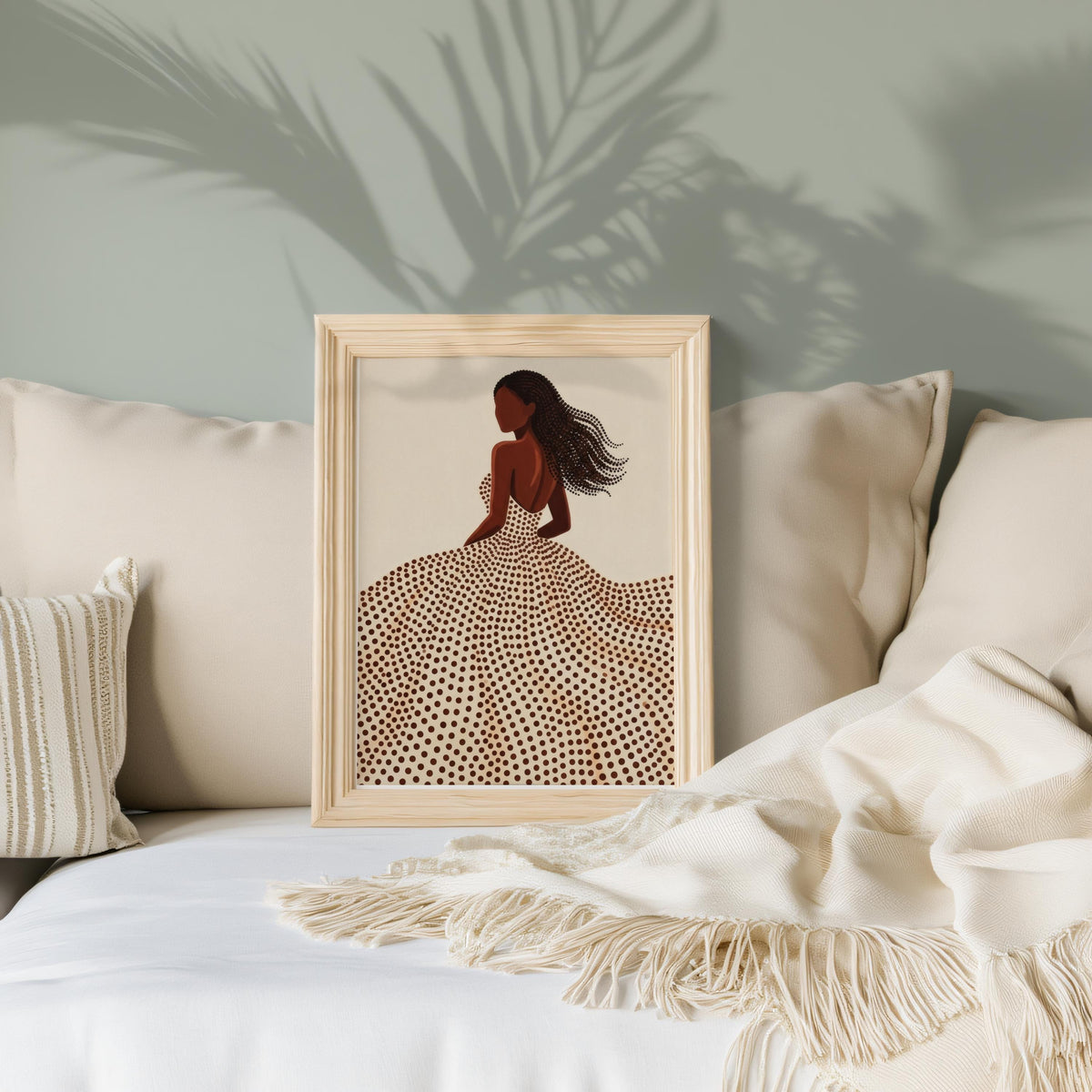Minimalist Black Woman & Afro Hair Print, Abstract Beige Brown Decor, Modern Feminine Line Art, Boho Afrocentric Fashion Silhouette Wall Art