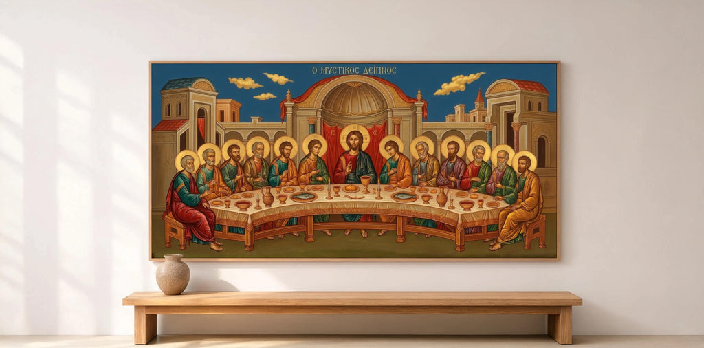 Orthodox Byzantine Icon Wall Art, Last Supper Print, Jesus Apostles Painting, Liturgical Religious Iconography, Traditional Christian Decor
