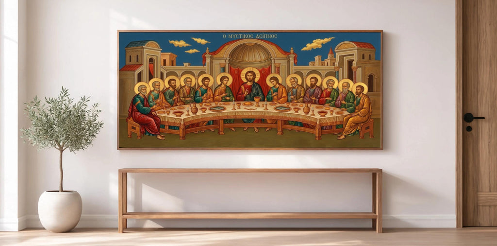 Orthodox Byzantine Icon Wall Art, Last Supper Print, Jesus Apostles Painting, Liturgical Religious Iconography, Traditional Christian Decor