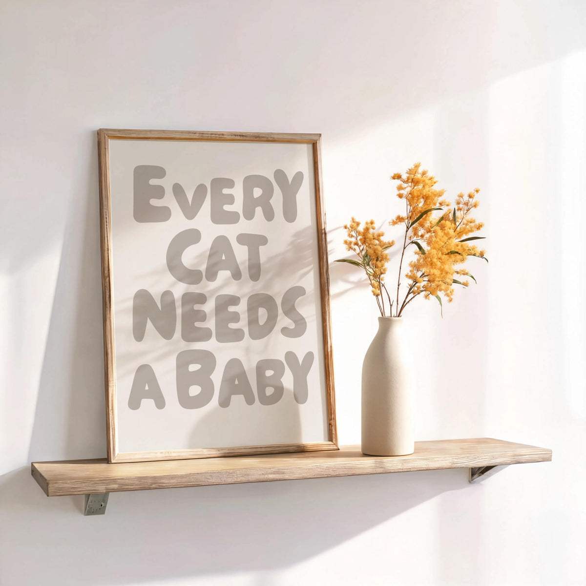 Every Cat Needs a Baby Print, Funny Cat Lover Poster, Retro Nursery Wall Art, Cute Playroom Typography Decor, Whimsical Baby Reveal Quote