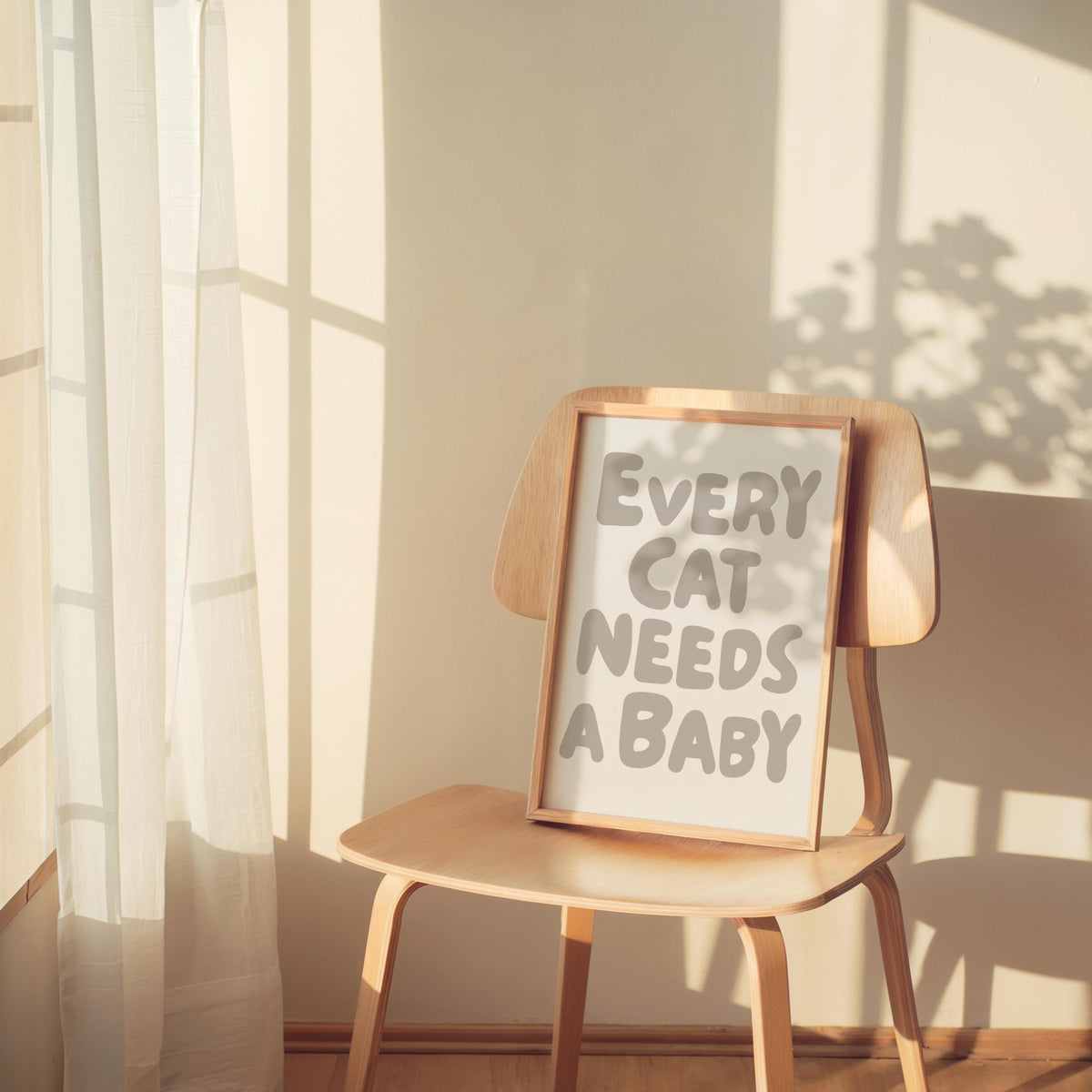 Every Cat Needs a Baby Print, Funny Cat Lover Poster, Retro Nursery Wall Art, Cute Playroom Typography Decor, Whimsical Baby Reveal Quote