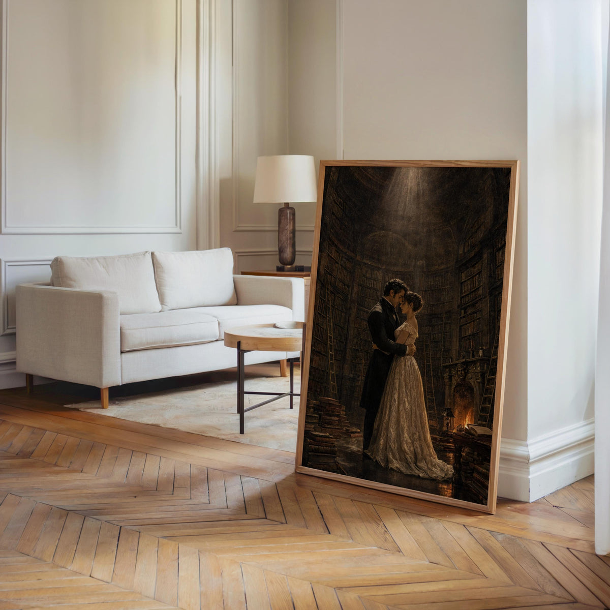 Gothic Romance Art Print, Dark Academia Library Poster, Victorian Couple Painting, Moody Reading Room Decor, Romantic Book Lover Gift