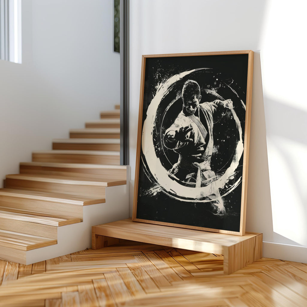 Martial Arts Wall Art, Kung Fu Portrait, Masculine Print, Dojo Room Decor, Zen Circle Poster, Man Cave Artwork, BJJ Gi Graphic Sketch,