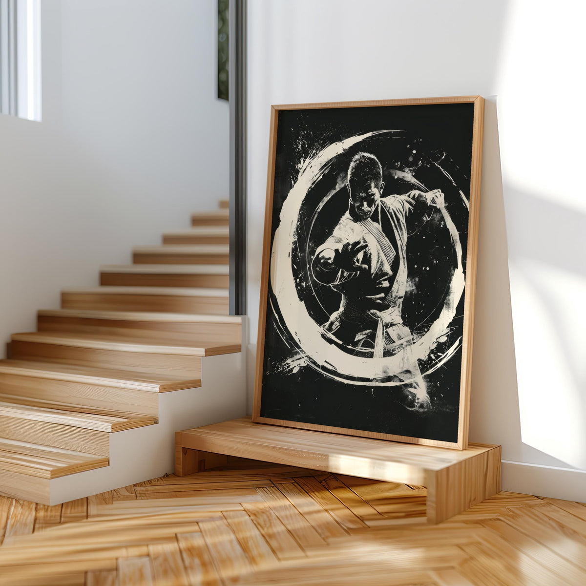 Martial Arts Wall Art, Kung Fu Portrait, Masculine Print, Dojo Room Decor, Zen Circle Poster, Man Cave Artwork, BJJ Gi Graphic Sketch,