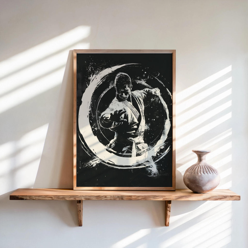 Martial Arts Wall Art, Kung Fu Portrait, Masculine Print, Dojo Room Decor, Zen Circle Poster, Man Cave Artwork, BJJ Gi Graphic Sketch,