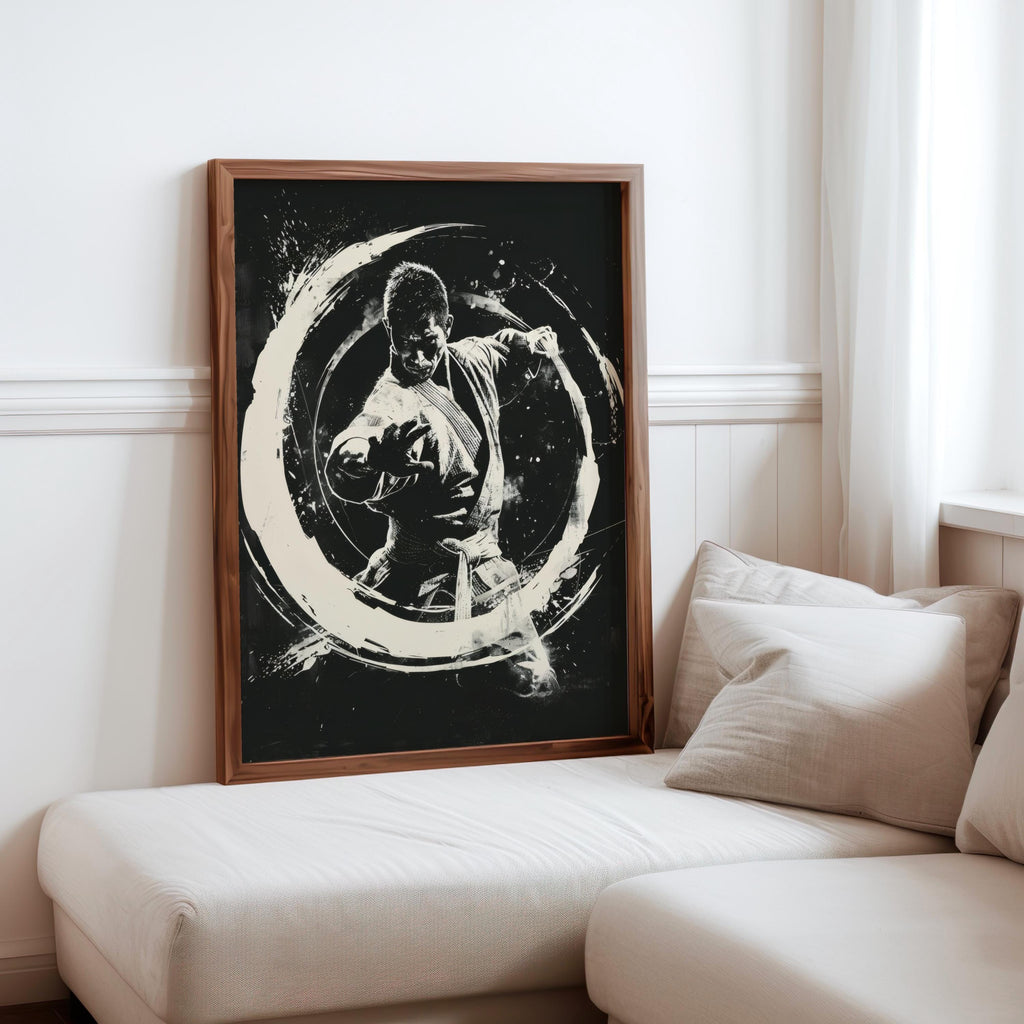 Martial Arts Wall Art, Kung Fu Portrait, Masculine Print, Dojo Room Decor, Zen Circle Poster, Man Cave Artwork, BJJ Gi Graphic Sketch,