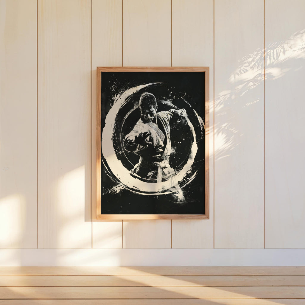 Martial Arts Wall Art, Kung Fu Portrait, Masculine Print, Dojo Room Decor, Zen Circle Poster, Man Cave Artwork, BJJ Gi Graphic Sketch,