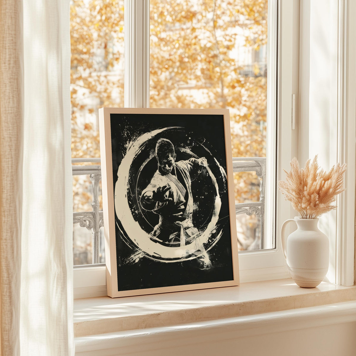Martial Arts Wall Art, Kung Fu Portrait, Masculine Print, Dojo Room Decor, Zen Circle Poster, Man Cave Artwork, BJJ Gi Graphic Sketch,