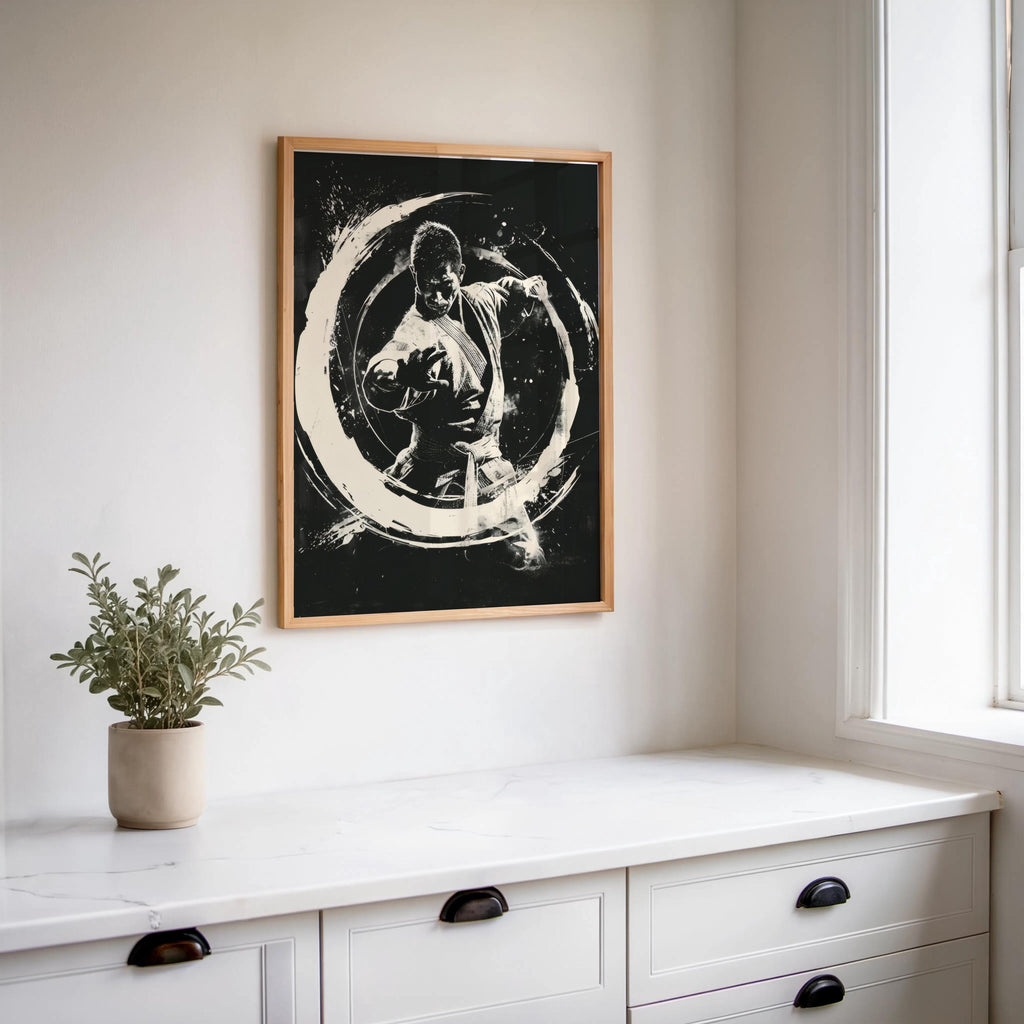 Martial Arts Wall Art, Kung Fu Portrait, Masculine Print, Dojo Room Decor, Zen Circle Poster, Man Cave Artwork, BJJ Gi Graphic Sketch,