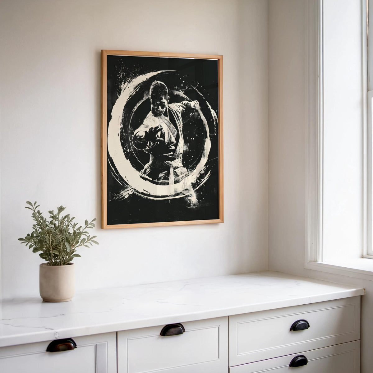 Martial Arts Wall Art, Kung Fu Portrait, Masculine Print, Dojo Room Decor, Zen Circle Poster, Man Cave Artwork, BJJ Gi Graphic Sketch,