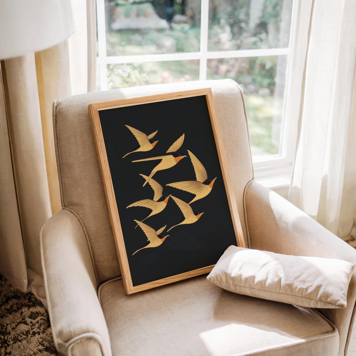 Swallow Bird Wall Art, Art Deco Inspired Flying Birds Print, Vintage Style Nature Poster, Elegant Living Room Decor, Bird Lover Gift