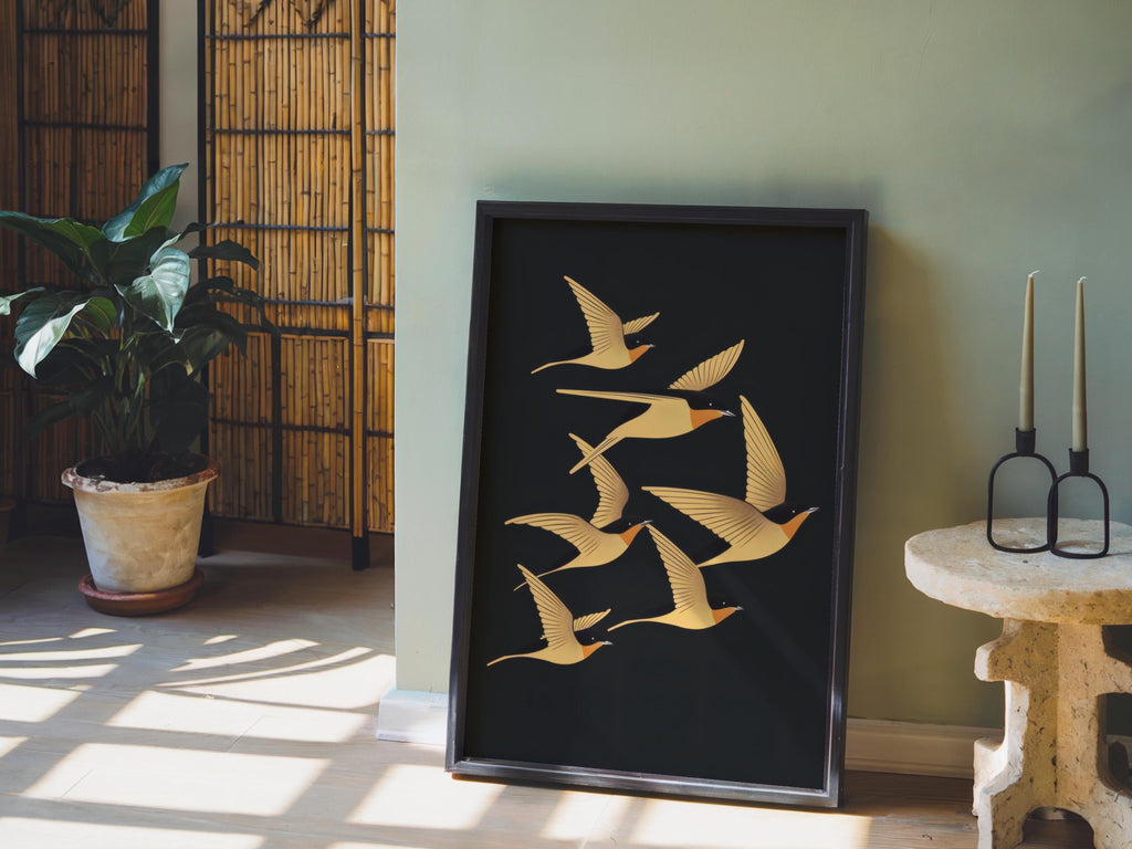 Swallow Bird Wall Art, Art Deco Inspired Flying Birds Print, Vintage Style Nature Poster, Elegant Living Room Decor, Bird Lover Gift
