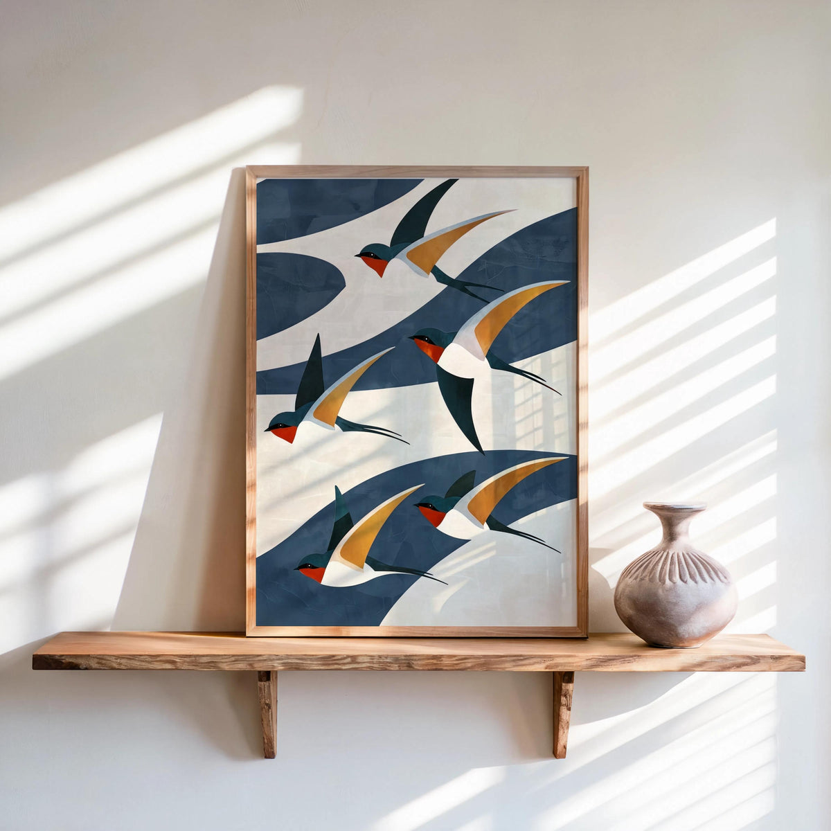 Japandi Swallow Print, Multiple Colors Mid Century Flying Birds Wall Art, Japanese Abstract Wabi Sabi Decor, Modern Boho Graphic Poster