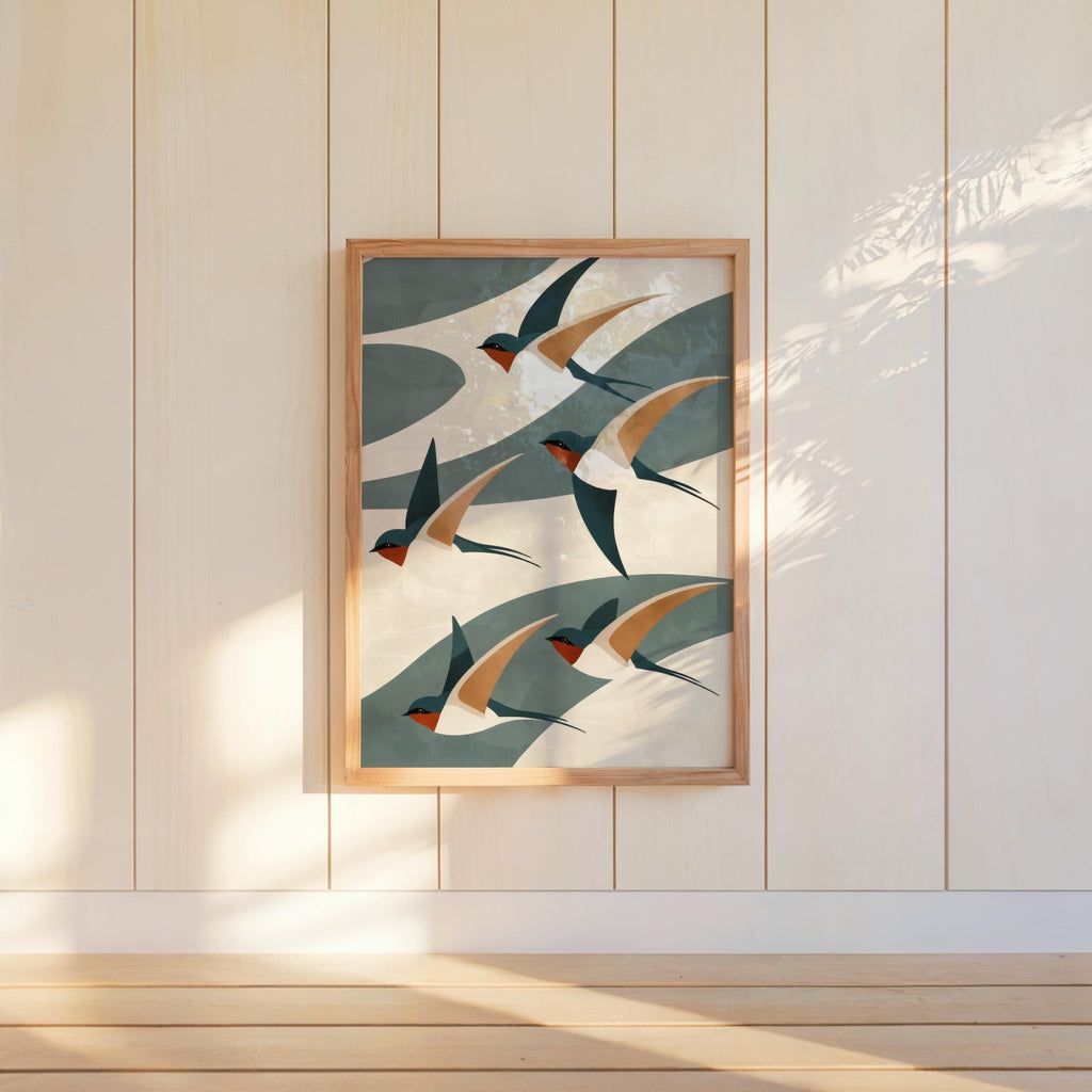 Japandi Swallow Print, Multiple Colors Mid Century Flying Birds Wall Art, Japanese Abstract Wabi Sabi Decor, Modern Boho Graphic Poster