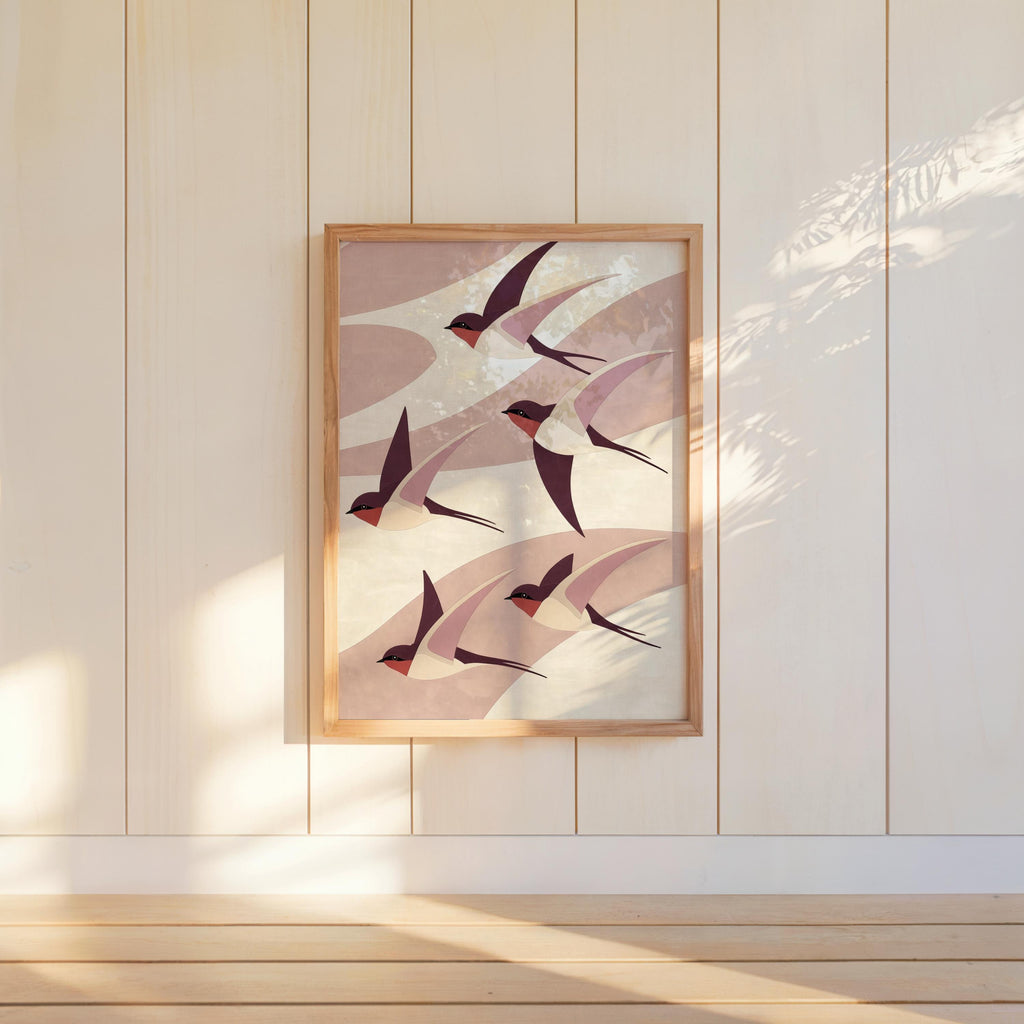 Japandi Swallow Print, Multiple Colors Mid Century Flying Birds Wall Art, Japanese Abstract Wabi Sabi Decor, Modern Boho Graphic Poster