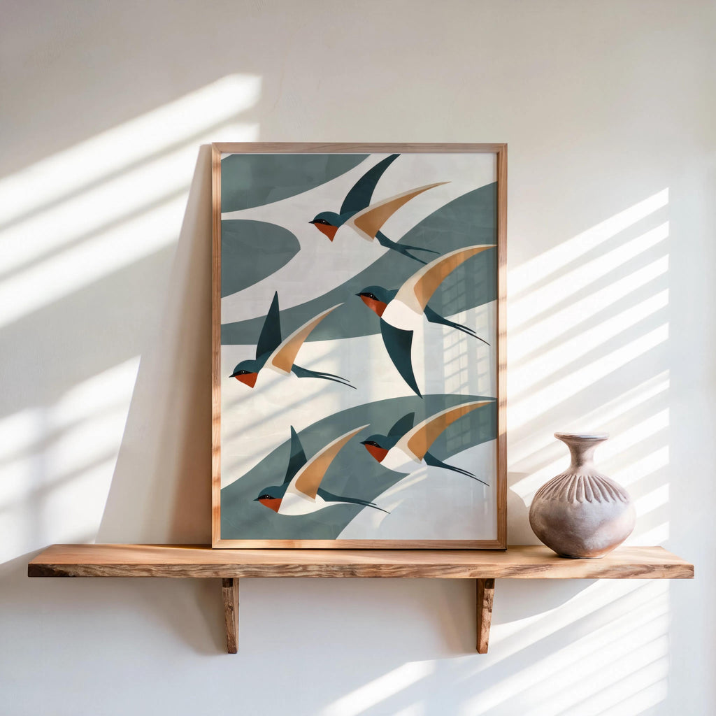Japandi Swallow Print, Multiple Colors Mid Century Flying Birds Wall Art, Japanese Abstract Wabi Sabi Decor, Modern Boho Graphic Poster