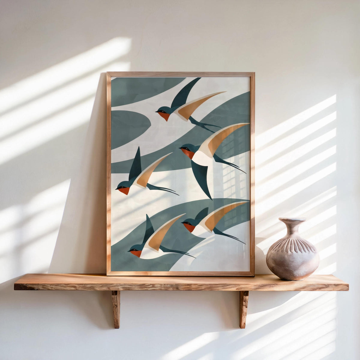 Japandi Swallow Print, Multiple Colors Mid Century Flying Birds Wall Art, Japanese Abstract Wabi Sabi Decor, Modern Boho Graphic Poster