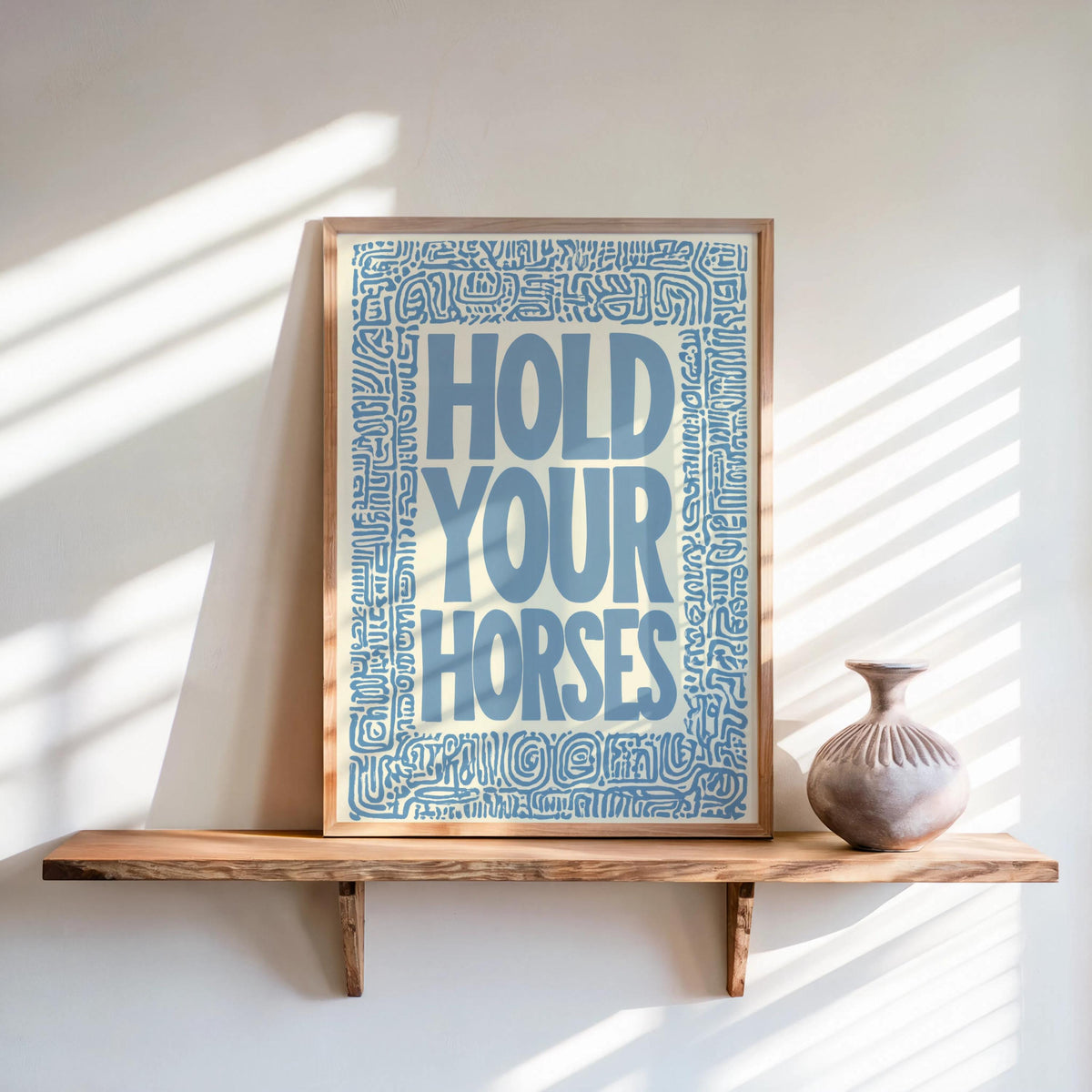Hold Your Horses Western Wall Art, Bold Cowboy Quote Poster, Black and White Typography Print, Ranch House Decor
