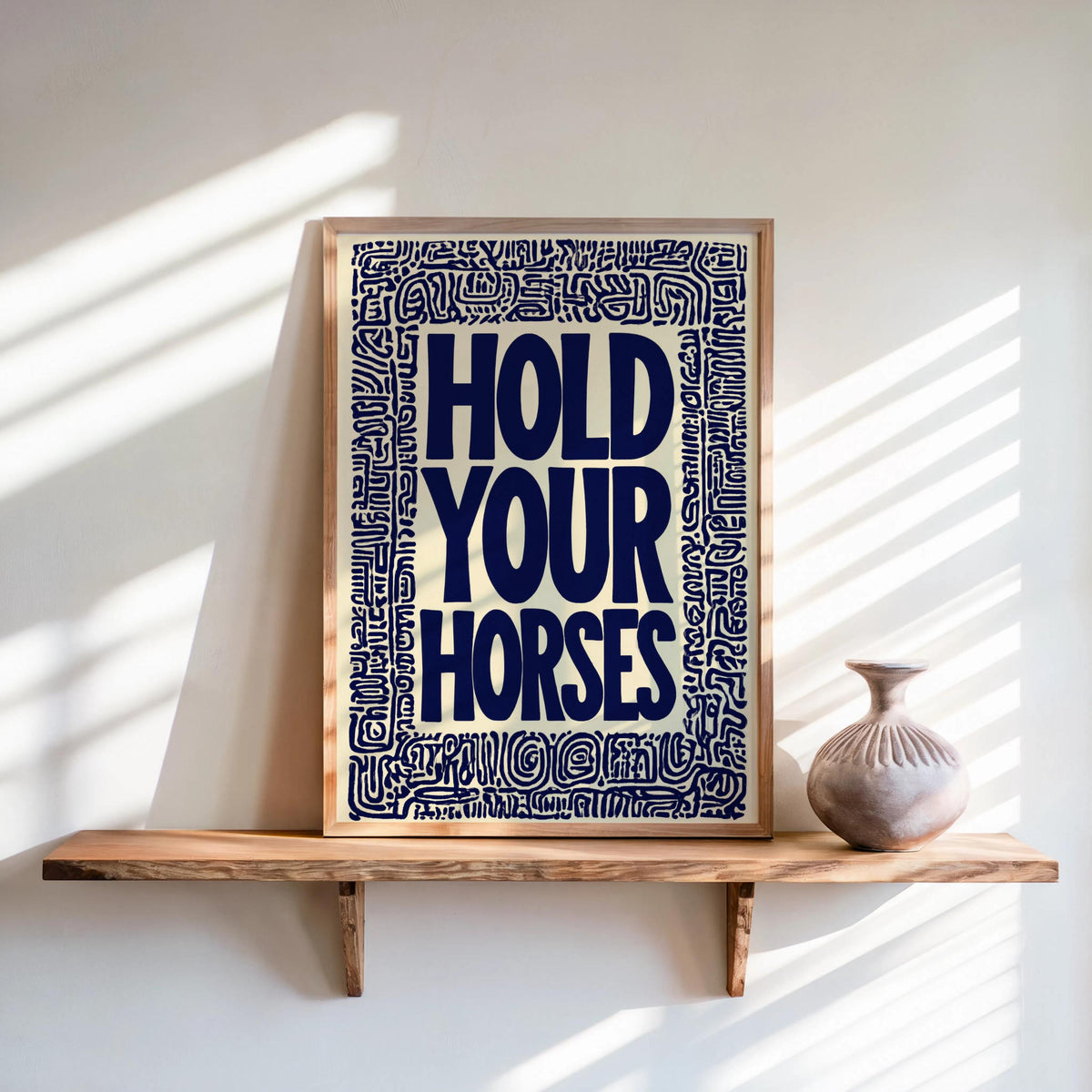 Hold Your Horses Western Wall Art, Bold Cowboy Quote Poster, Black and White Typography Print, Ranch House Decor