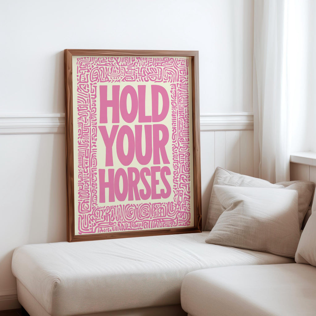 Hold Your Horses Western Wall Art, Bold Cowboy Quote Poster, Black and White Typography Print, Ranch House Decor