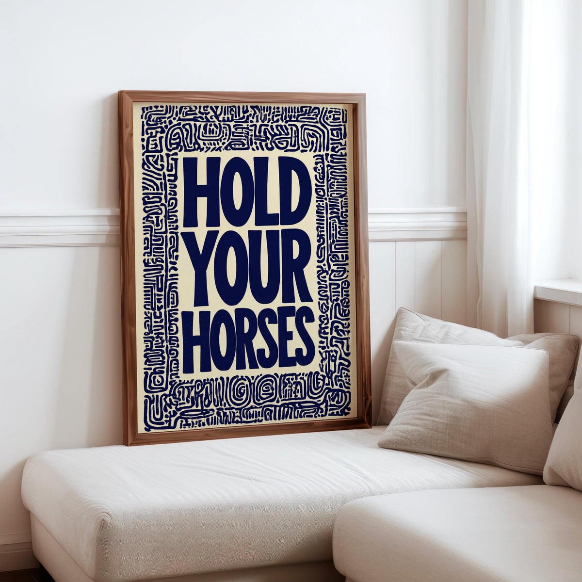 Hold Your Horses Western Wall Art, Bold Cowboy Quote Poster, Black and White Typography Print, Ranch House Decor