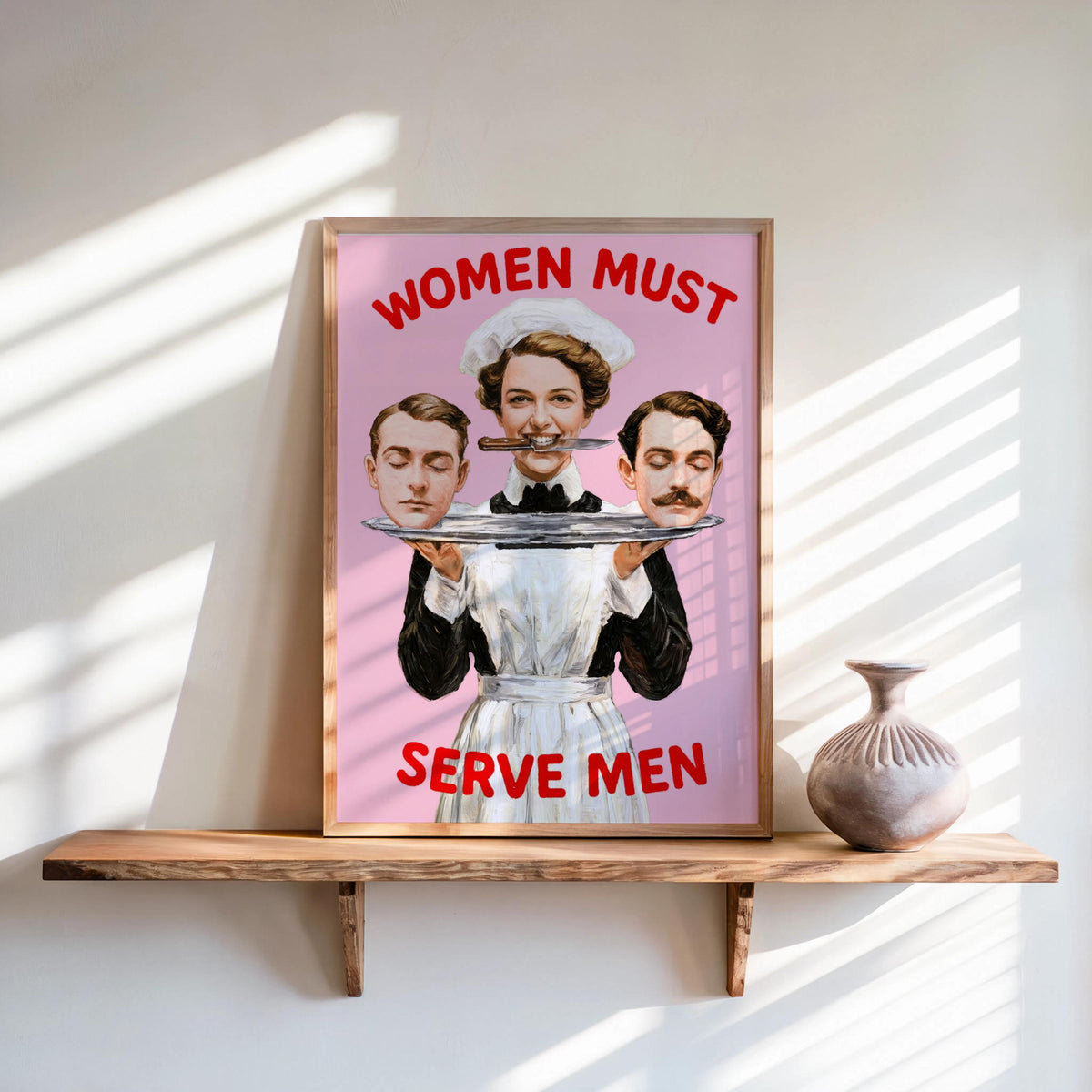 Dark Feminist Art Print "Women Must Serve Men", Bold Humor Poster, Vintage Statement Wall Art, Rebellious Pulp Illustration, Gothic Decor