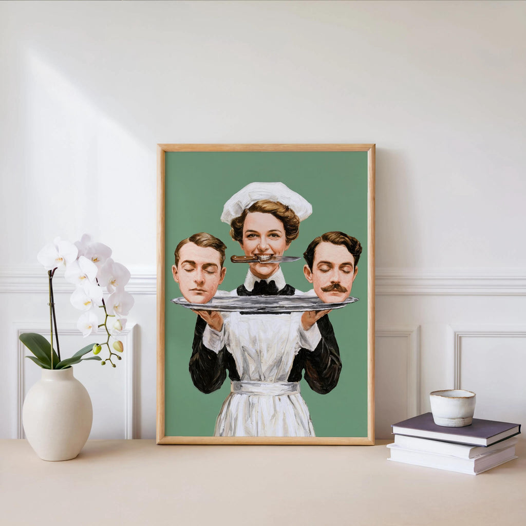 Dark Feminist Art Print "Women Must Serve Men", Bold Humor Poster, Vintage Statement Wall Art, Rebellious Pulp Illustration, Gothic Decor