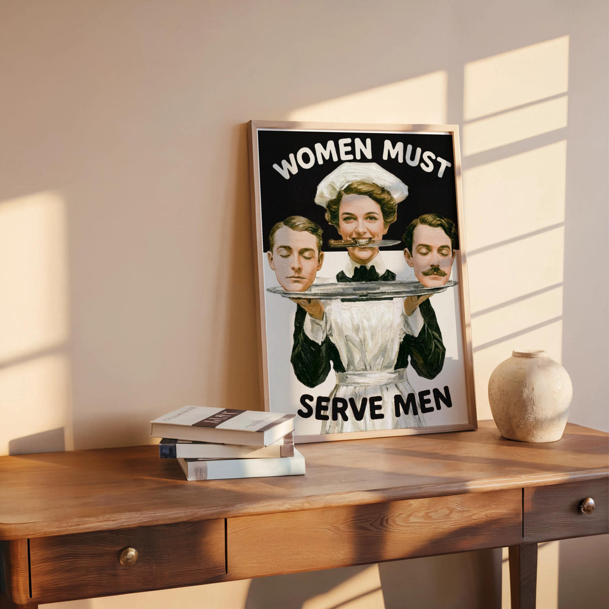 Dark Feminist Art Print "Women Must Serve Men", Bold Humor Poster, Vintage Statement Wall Art, Rebellious Pulp Illustration, Gothic Decor