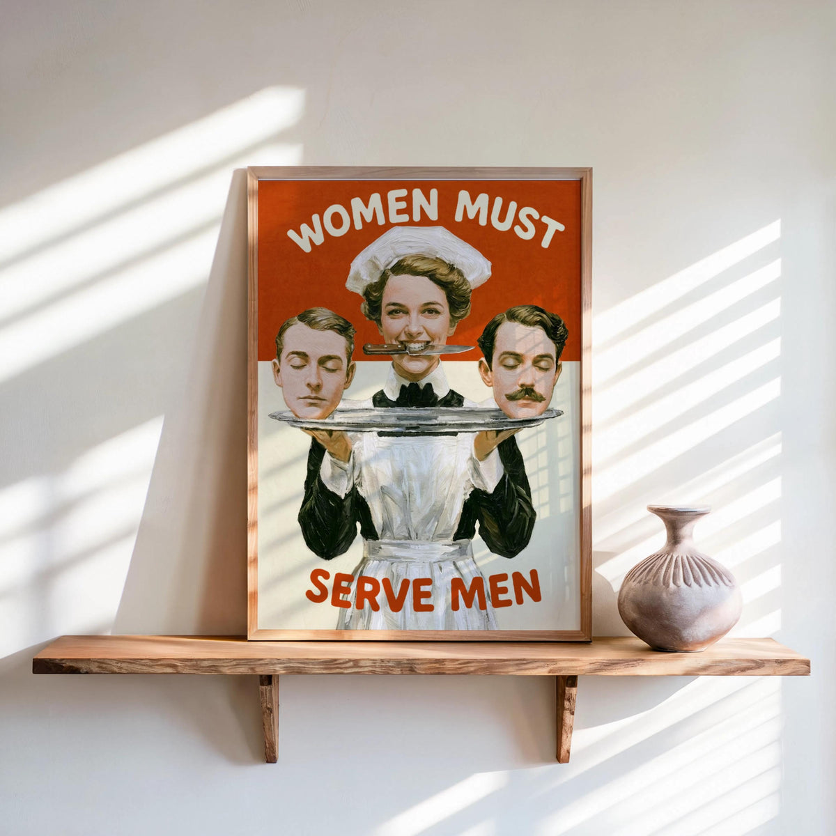 Dark Feminist Art Print "Women Must Serve Men", Bold Humor Poster, Vintage Statement Wall Art, Rebellious Pulp Illustration, Gothic Decor