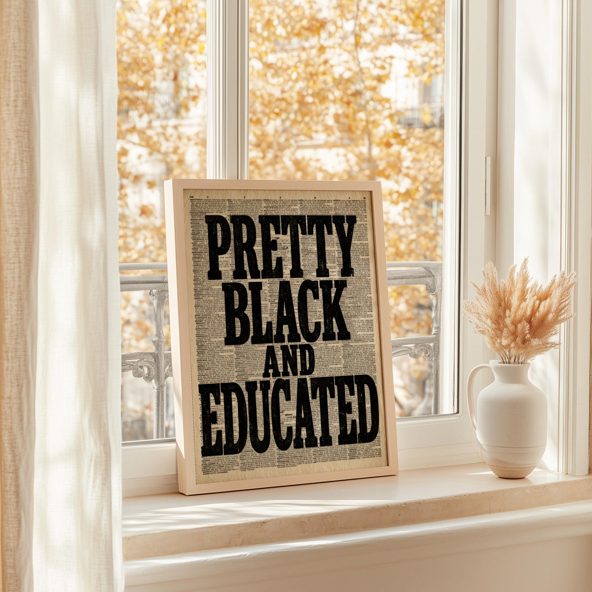 Pretty Black Educated Typographical Print, Afrocentric Wall Art, 70s African American Feminist Poster