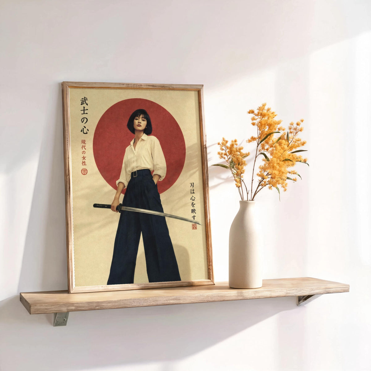 Tokyo Retro Futurism Wall Art, Vintage Japanese Poster, Asian Girl Feminist Print, Modern Samurai Art, Kanji Katana Cinematic Decor For Him