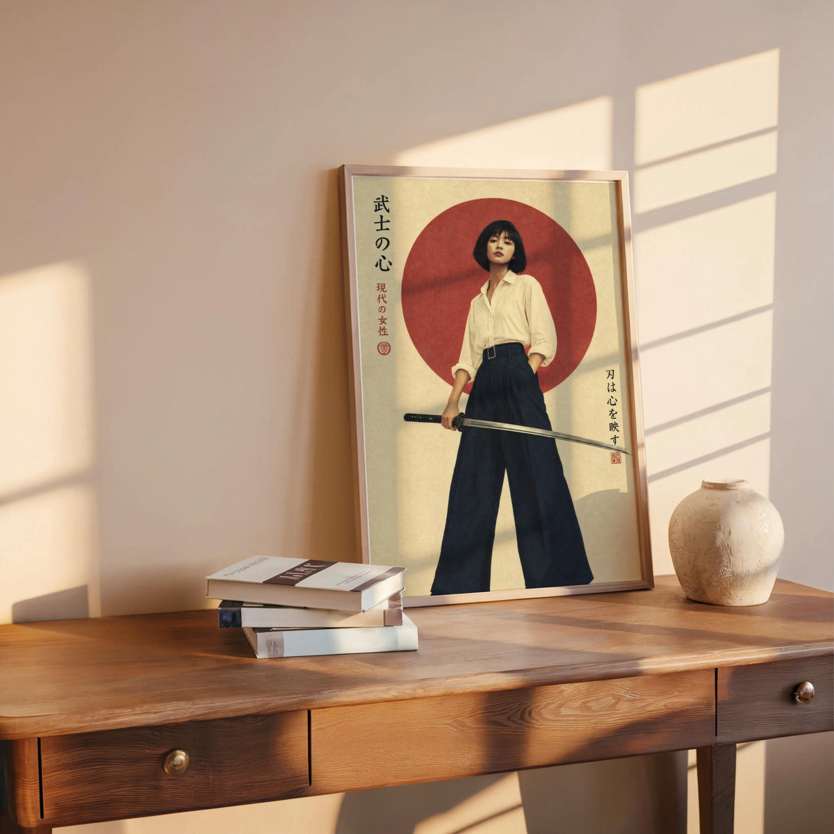 Tokyo Retro Futurism Wall Art, Vintage Japanese Poster, Asian Girl Feminist Print, Modern Samurai Art, Kanji Katana Cinematic Decor For Him
