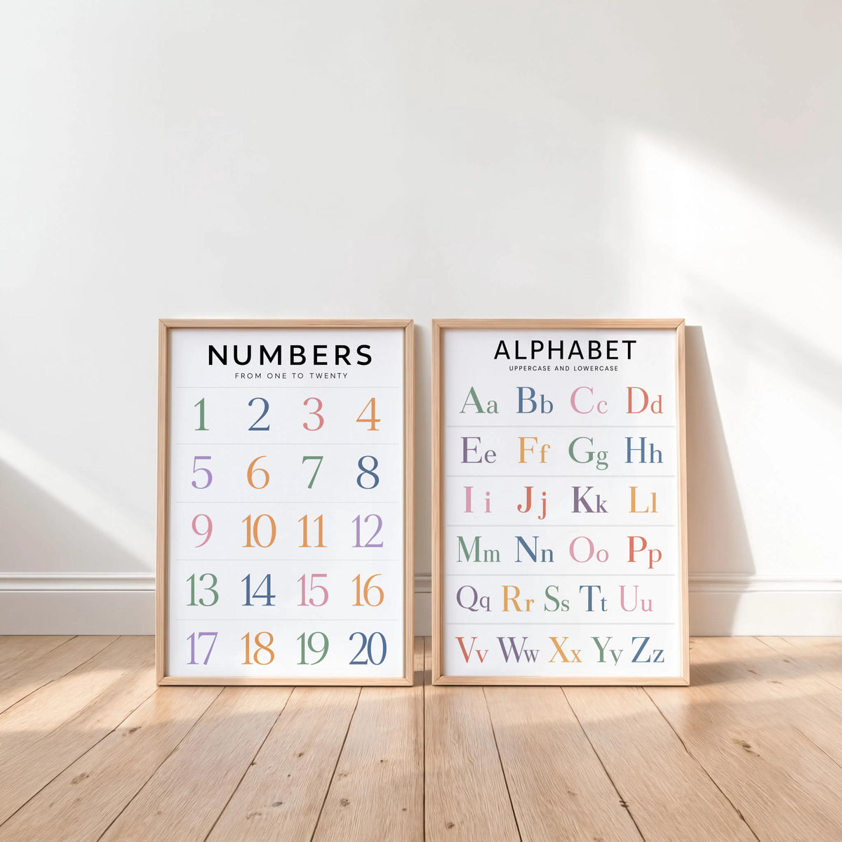 Alphabet & Number Chart, Rainbow Set of 2, Educational Wall Art, Homeschool ABC 123 Decor, Prescool Kids Room Print, Classroom Illustration