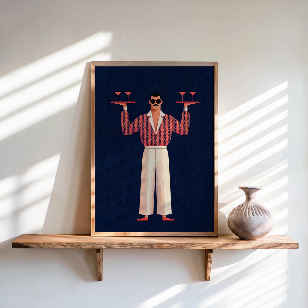 Retro Bar Martini Wall Art, Mid Century Modern Waiter Print, Funny Cocktail Cart Poster, Vintage Kitchen Decor, Quirky Man Cave Gift
