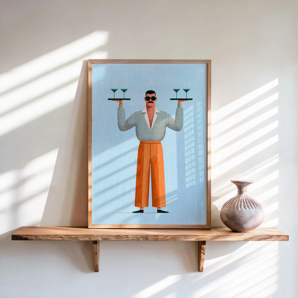 Retro Bar Martini Wall Art, Mid Century Modern Waiter Print, Funny Cocktail Cart Poster, Vintage Kitchen Decor, Quirky Man Cave Gift