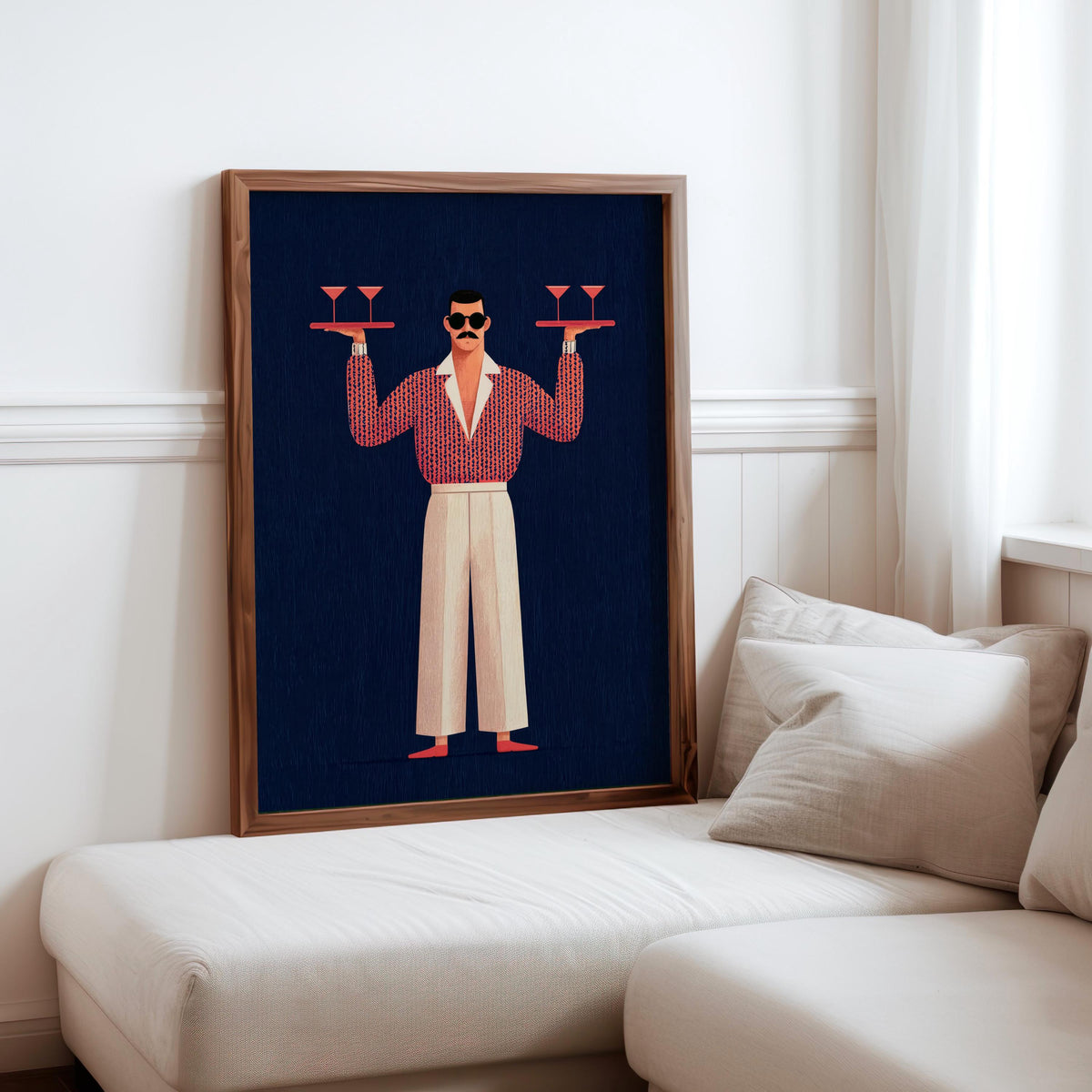 Retro Bar Martini Wall Art, Mid Century Modern Waiter Print, Funny Cocktail Cart Poster, Vintage Kitchen Decor, Quirky Man Cave Gift