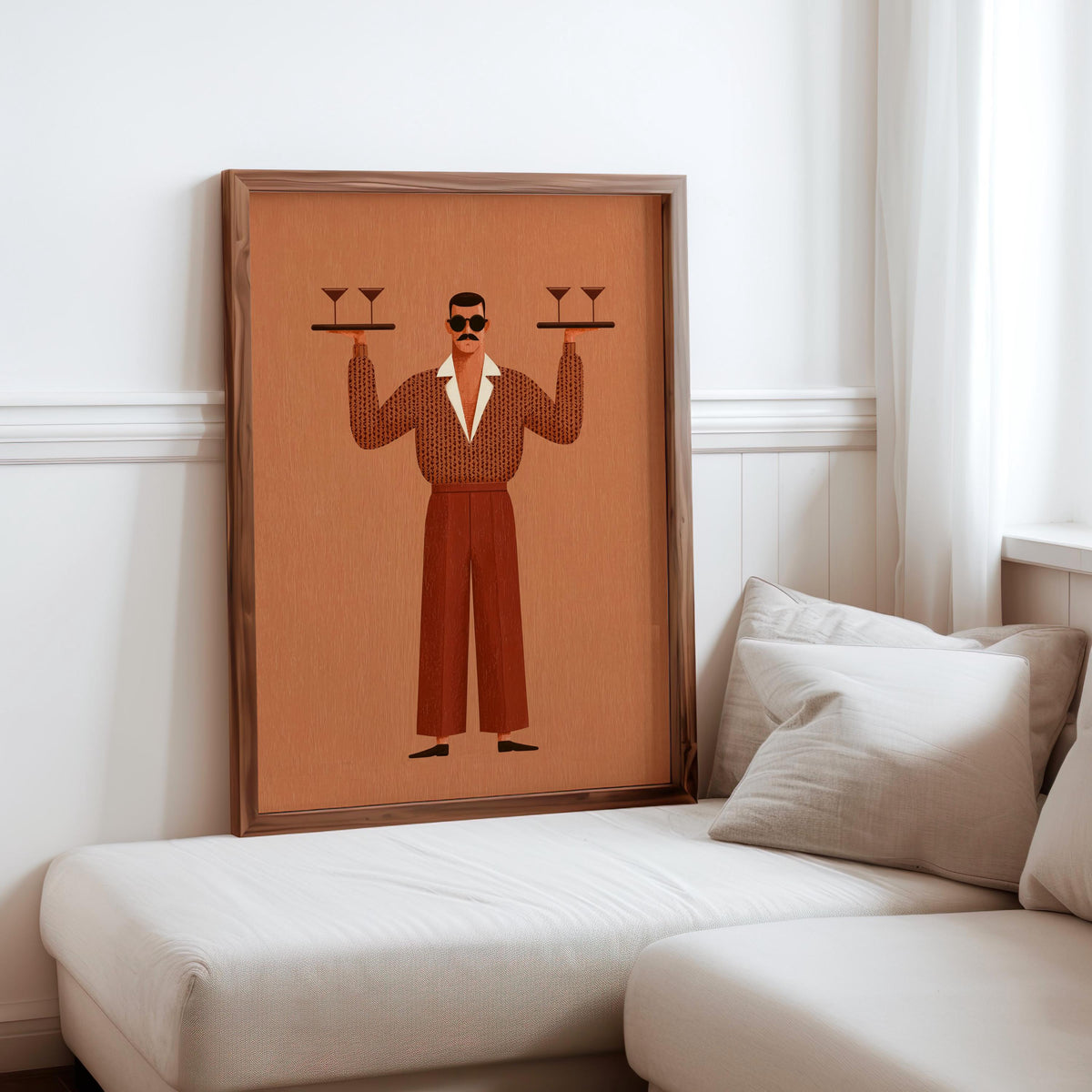 Retro Bar Martini Wall Art, Mid Century Modern Waiter Print, Funny Cocktail Cart Poster, Vintage Kitchen Decor, Quirky Man Cave Gift