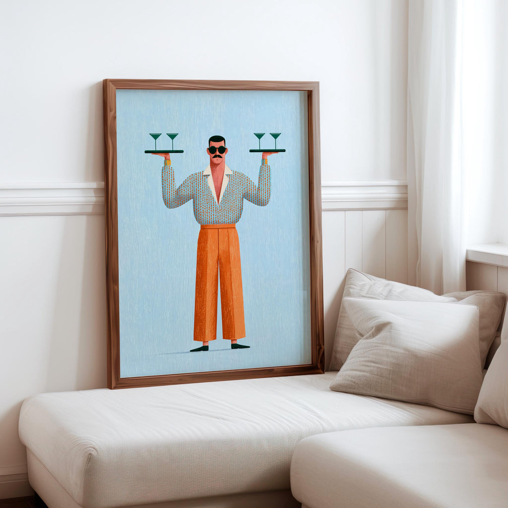 Retro Bar Martini Wall Art, Mid Century Modern Waiter Print, Funny Cocktail Cart Poster, Vintage Kitchen Decor, Quirky Man Cave Gift