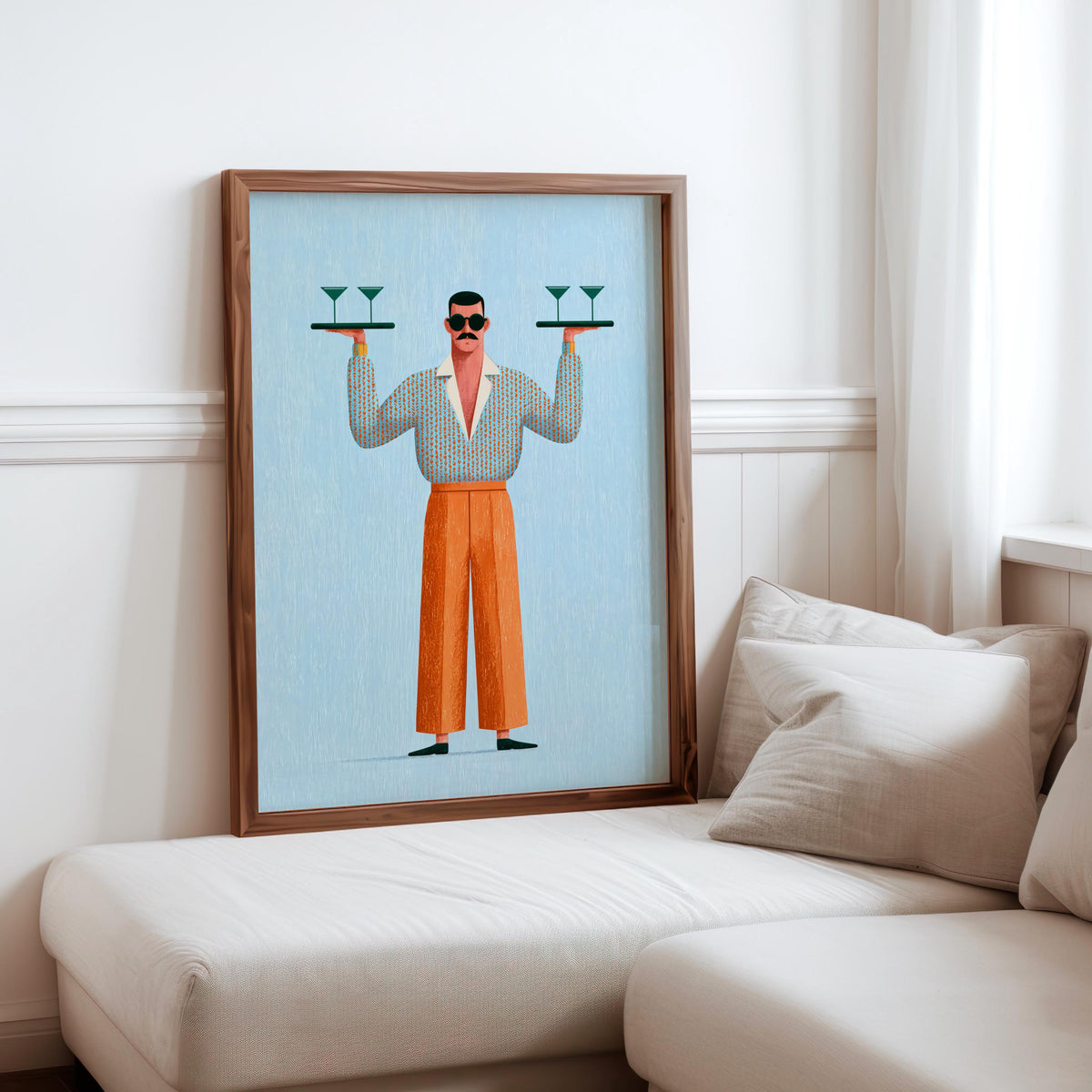 Retro Bar Martini Wall Art, Mid Century Modern Waiter Print, Funny Cocktail Cart Poster, Vintage Kitchen Decor, Quirky Man Cave Gift