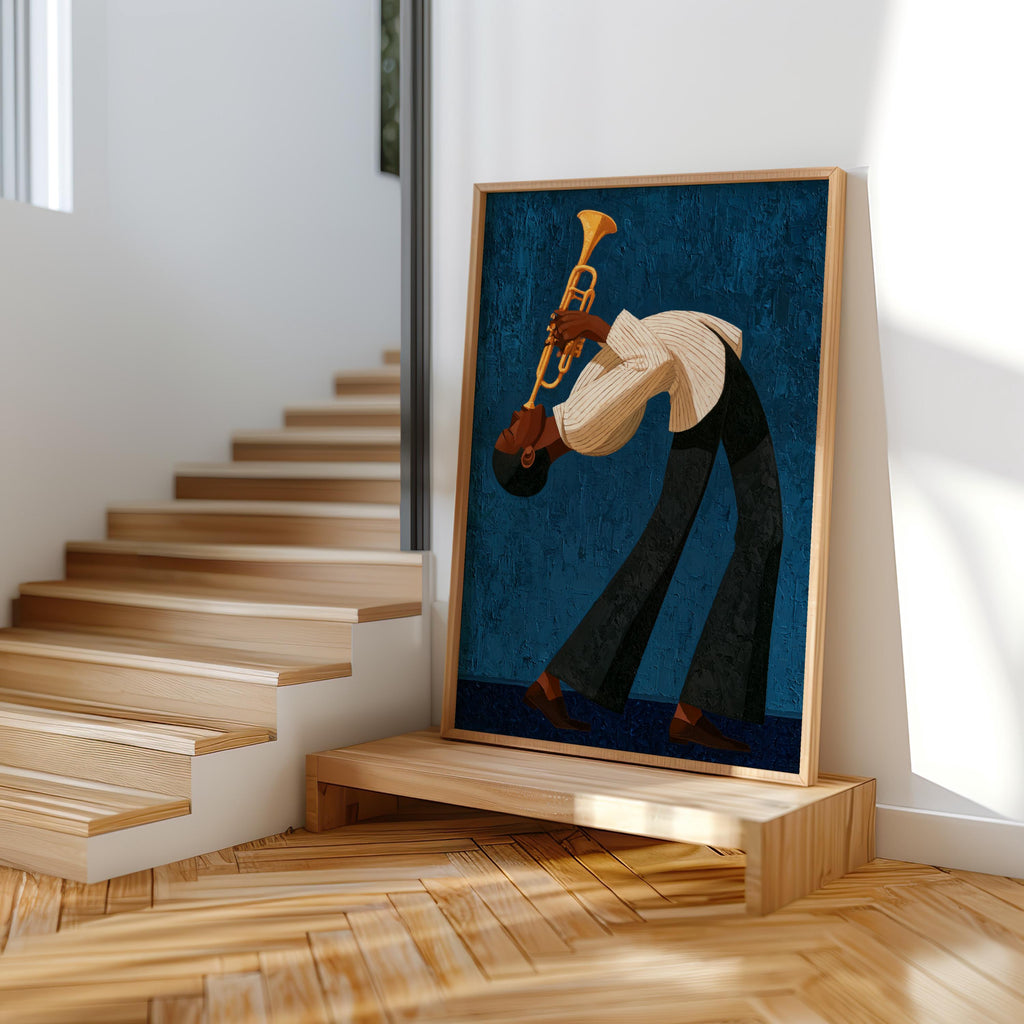 Jazz Trumpet Player Print, Retro African American Musician Wall Art, Afrocentric Mid Century Modern Decor, Moody Black Culture Painting