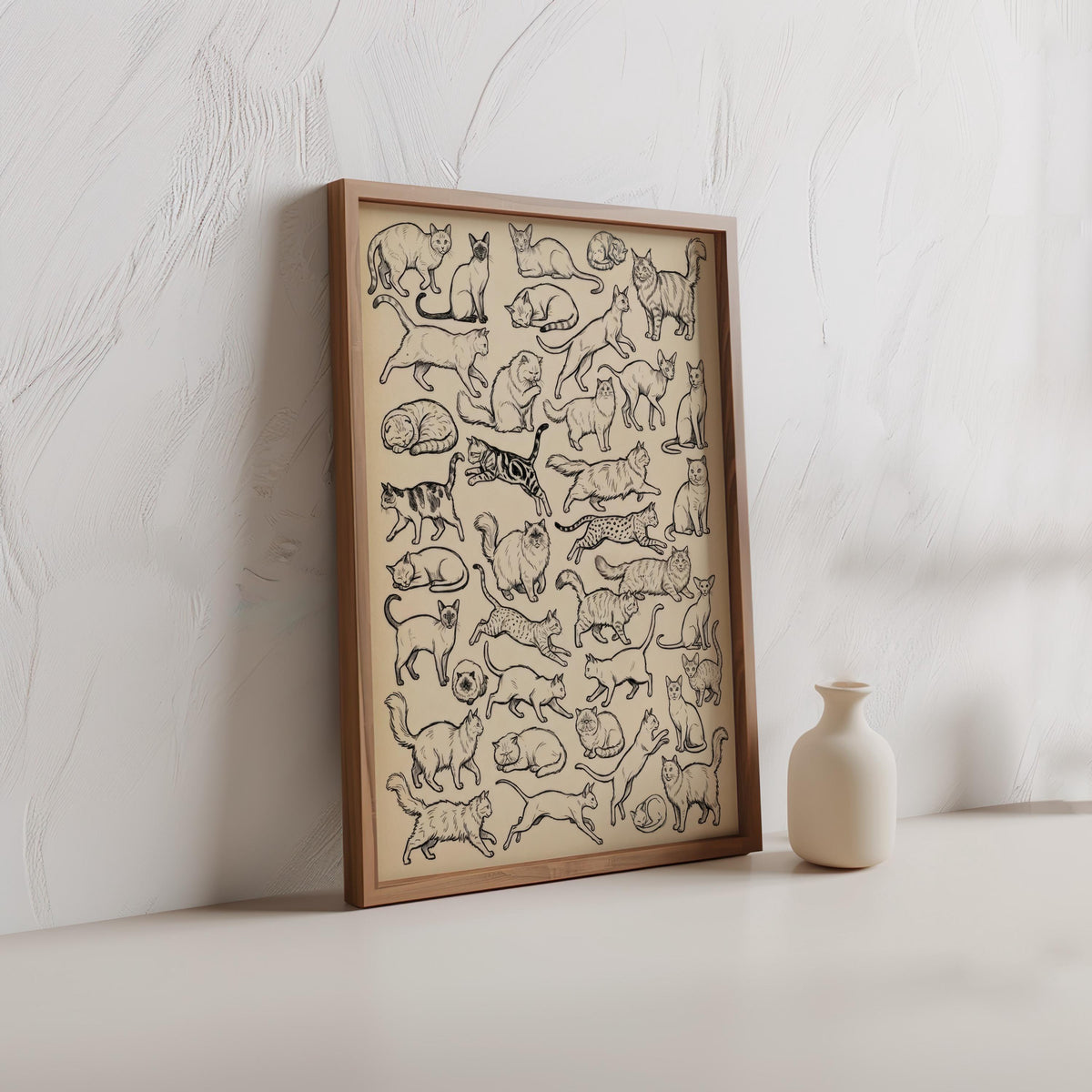 Cats Sketch Print, Vintage Cat Drawing, Retro Animal Illustration, Minimalist Pet Decor